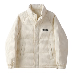 特价 男冬褶皱纹理立领羽绒服时尚个性字母刺绣白鸭绒面包服外套