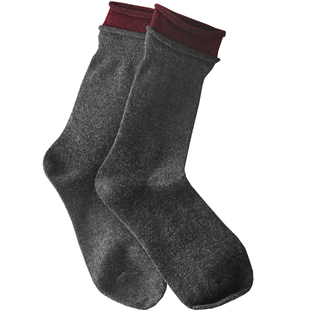 超绝松弛感4双~复古时髦灰红拼色羊毛袜子女冬季保暖堆堆中筒长袜