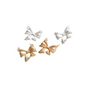 14K包金保色银色镶钻神仙蝴蝶结在逃公主吊坠diy毛衣项链吊饰配件