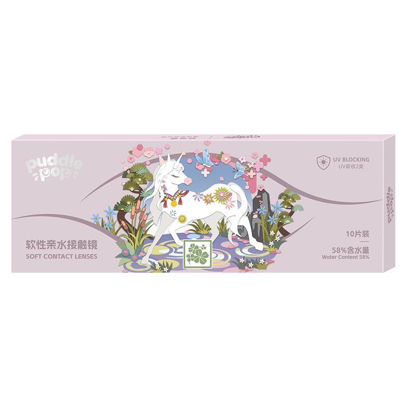 PUDDLE POP美瞳日抛10片桃花大直径近视水凝胶高光彩色隐形眼镜