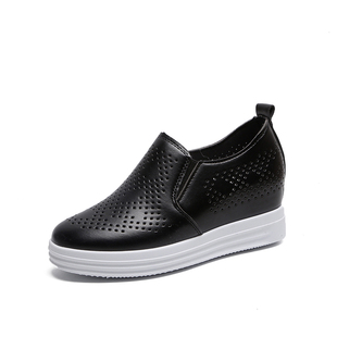 春夏镂空透气小白鞋女内增高厚底百搭一脚蹬网鞋坡跟单鞋休闲女鞋