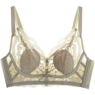 依曼丽无钢圈大胸显小薄款文胸 蕾丝大码内衣女上托防下垂全罩杯