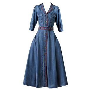 刺绣牛仔连衣裙女2026年新款女装春款春装七分袖显瘦减龄早春裙子