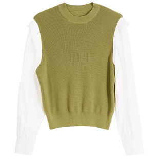 Lavinia羊毛混纺针织衫春新款假两件拼接设计感通勤OL毛衣女