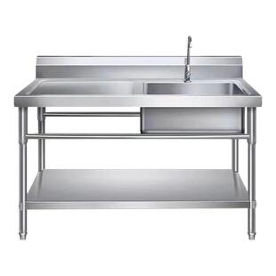 304不锈钢水池商用水槽带底板饭店家用厨房洗菜盆切菜平台沥水架