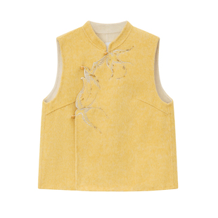 如意连云【凤羲】冬款立领刺绣双面呢马甲女新中式钉珠玉石扣背心