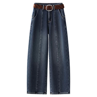 今年流行爆款加绒加厚牛仔裤女2025冬季新款宽松梨形身材弯刀裤子