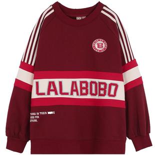 LALABOBO加绒卫衣女2023秋冬新款宽松美式复古插肩袖圆领情侣外套