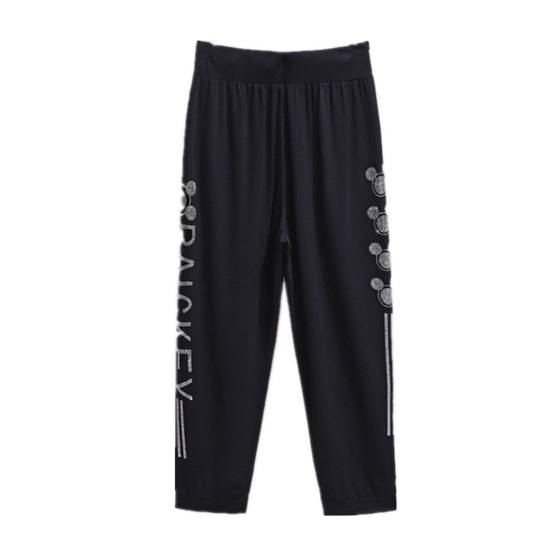 特大码韩版高腰烫钻7分裤夏季