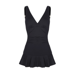 洛丽卡 少女裙式泳衣泡温泉黑色显瘦遮肚保守2026年新款胖mm泳装