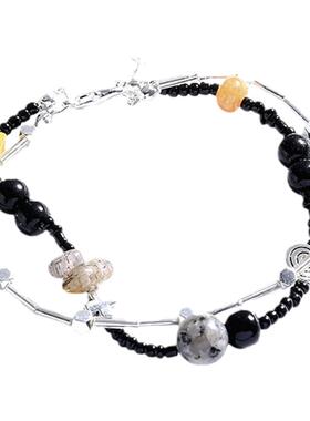 双层叠戴黑色时尚小众串珠ins