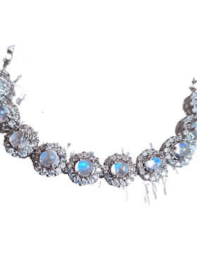 S925银镶嵌天然月光石手链女