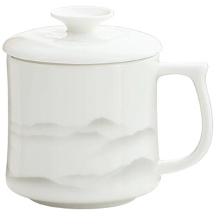 羊脂玉茶杯个人专用带盖高端德化白瓷办公室马克杯水杯子陶瓷家用