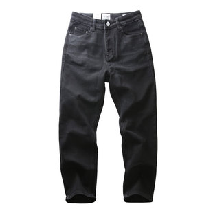 米西秋冬款酵磨压皱黑色磨纹高棉弹水洗亲肤潮男弹力牛仔长裤