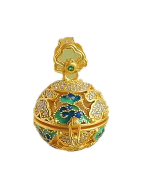 可打开祥云绣球香囊球吊坠古法金镂空烧蓝国潮古风锁骨链吊坠项链