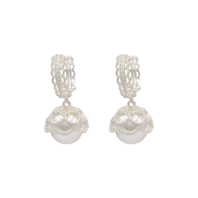 「蕾丝珠语」漂亮珍珠耳钉蕾丝花边耳饰蚊香盘耳夹无耳洞百搭耳环