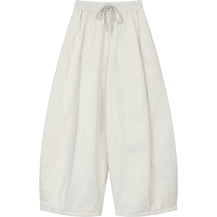 妖精的口袋白色夹棉休闲灯笼裤女2025年冬季新款宽松慵懒风厚裤子