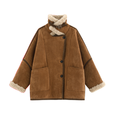 麂皮反绒翻领廓形毛毛外套