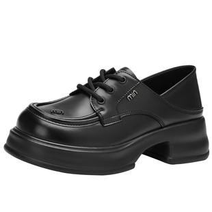 戈美其真皮乐福鞋女款年春季新款厚底百搭系带jk单鞋小皮鞋女