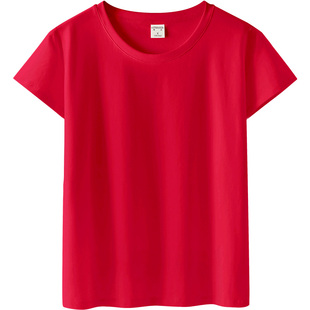大红色t恤女士短袖2026年夏季新款棉质宽松显瘦女装净版百搭上衣