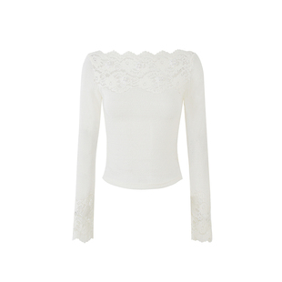 Sun雅乔【浪漫定制】秋冬新款长袖辣妹薄内搭蕾丝钉珠打底上衣女