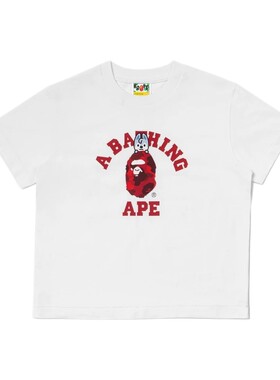 BAPE X STRAY KIDS联名女装25年秋冬迷彩猿人卡通动物印花短袖T恤