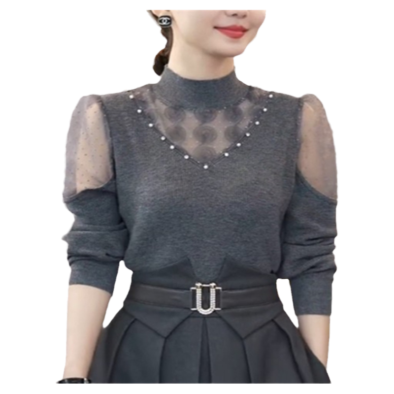 半高领打底衫毛衣女秋冬2025新款蕾丝拼接小众设计感针织内搭上衣