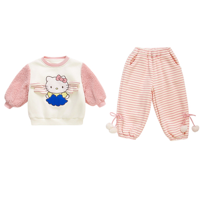 女童加绒套装2025新款儿童冬装卡通卫衣时髦女宝宝洋气加厚两件套