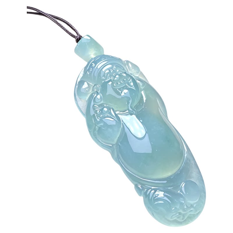 翠贵人冰蓝水冰透财神如意吊坠