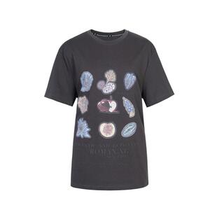 XG雪歌深灰色印花圆领短袖T恤2025春季新款通勤简约纯棉上衣女装