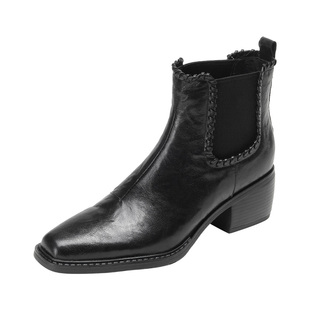 MILLIE'S/妙丽官方旗舰店2026秋新款女鞋黑色真皮粗跟配裙子短靴