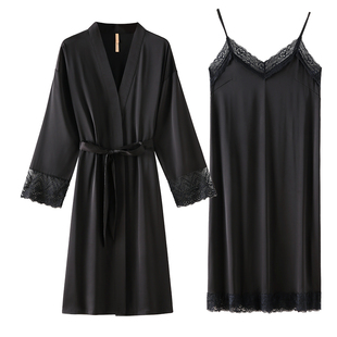 睡衣女睡袍浴袍春秋丝绸冰丝春季夏季仿真丝吊带睡裙性感两件套装
