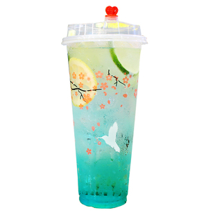 加厚一次性奶茶杯子带盖 500/700ml商用果汁杯透明塑料奶茶杯定制