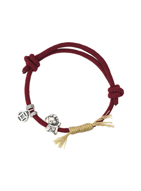 国潮红绳手链女纯银木马铜钱手串