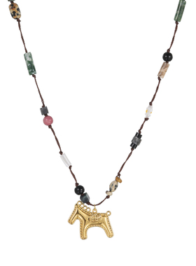 复古彩色天然石串珠小马项链女款