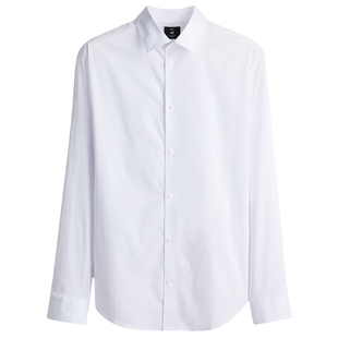 HM男装衬衫冬季合身弹力梭织长袖法式前襟上衣1257590