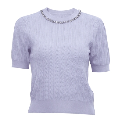 马天奴法式钉珠提花针织上衣