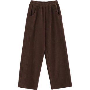 诺诺公主S1N初中生加绒阔腿裤女冬季保暖直筒雪尼尔百搭直筒裤子