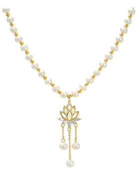 天然淡水珍珠步步生莲项链锁骨链