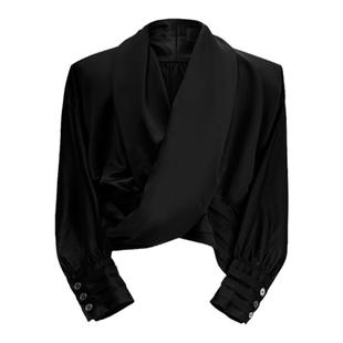 CulturE炽热焦点 液态质感V领设计垫肩衬衫宽松慵懒贵气开衫上衣