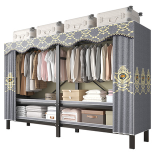 新款爆款免安装折叠简易布衣柜出租房家用卧室一体式钢架衣橱组装
