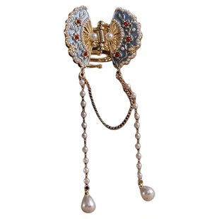 金缕蓝扇-新中式国风流苏抓夹复古高级发饰气质优雅汉服旗袍头饰