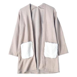 日单女童绒面开衫2.7L72840拼色双口袋简约直筒型中长款无扣外套