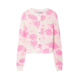 Juicy Couture橘滋外套女26春季新款撞色花朵印花针织薄毛衣开衫