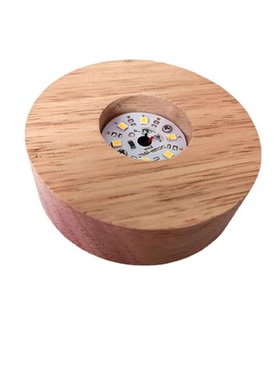 圆形电池盒款实木发光底座LED水晶灯座小夜灯3节电池款带开关摆件