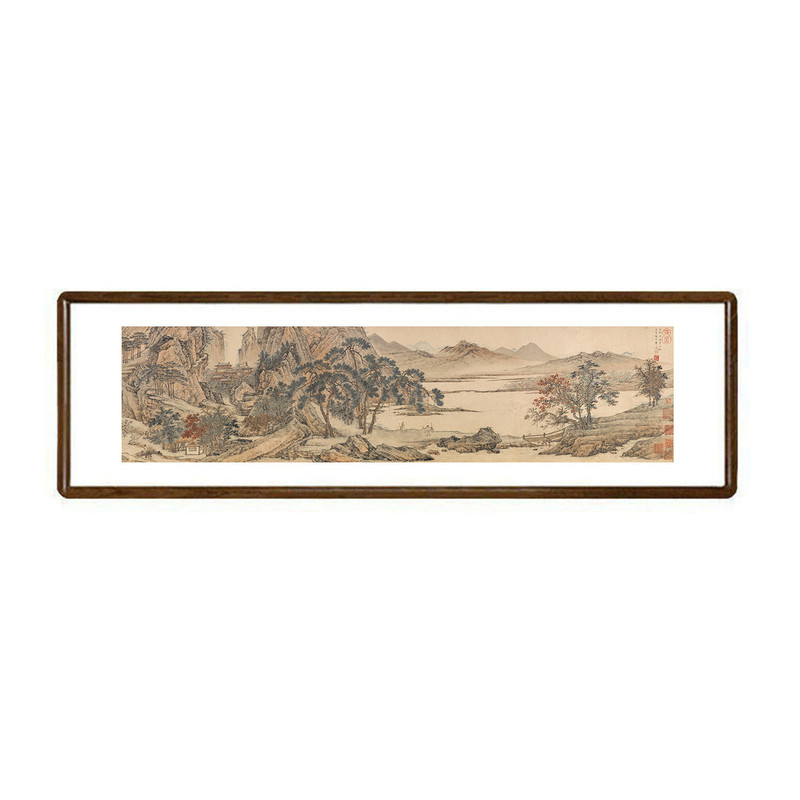 仇英重江叠嶂图实木框山水画