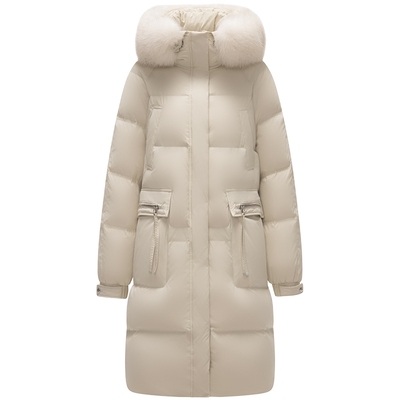 坦博尔中长款大毛领连帽羽绒服