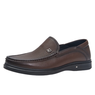 百田森羊皮乐福鞋男士秋新厚底休闲皮鞋深口单鞋真皮爸爸男鞋