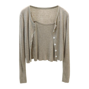 开衫加吊带两件套女早春2025新款温柔风短款毛衣外套薄款气质上衣