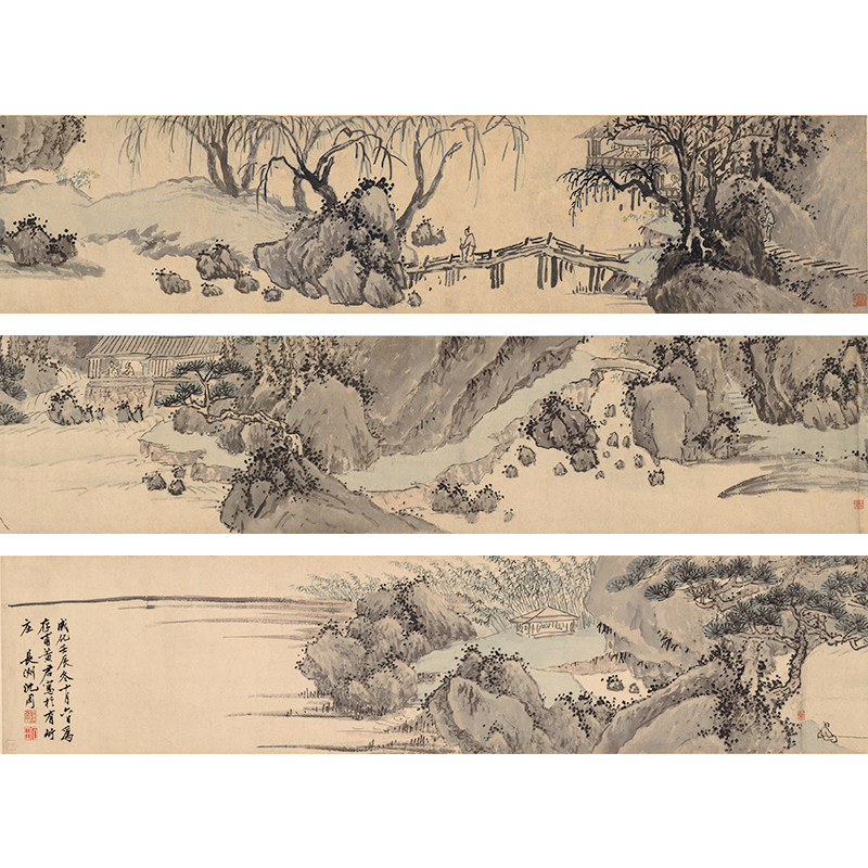 高清复制明沈周浅绛山水图卷